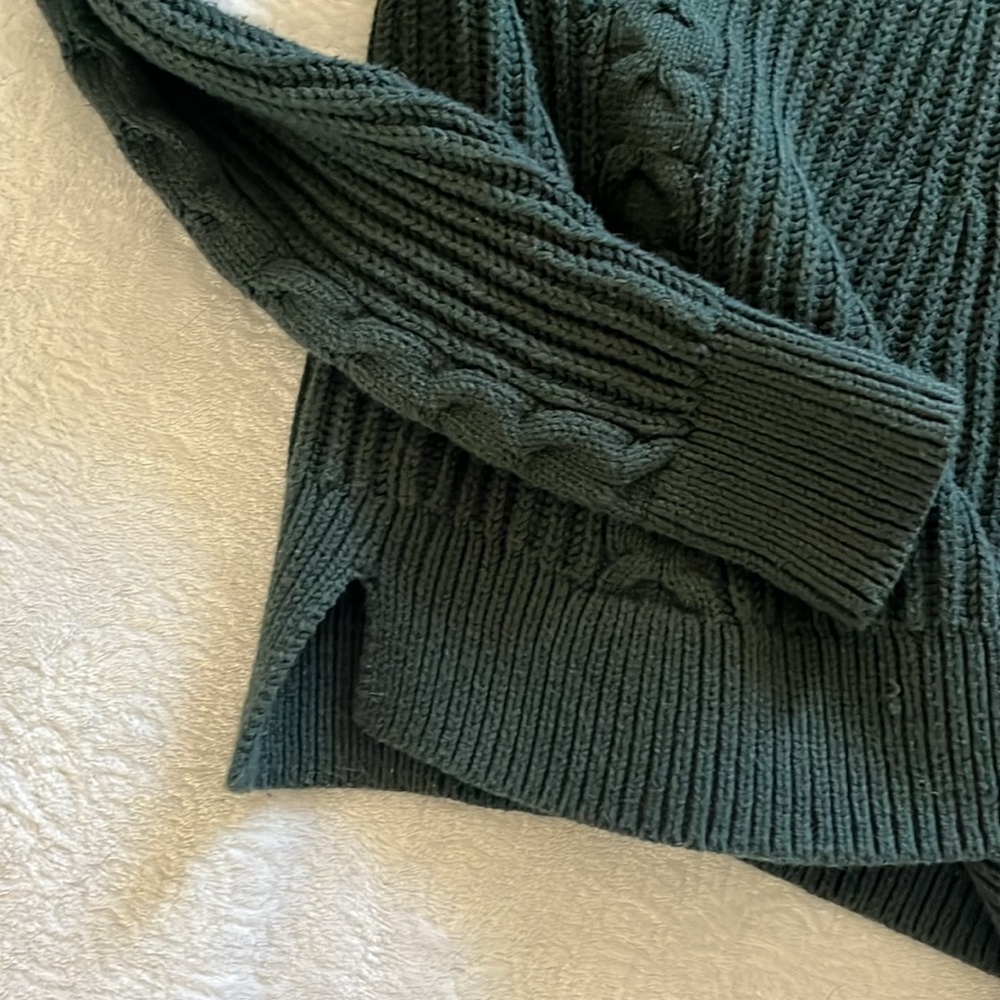 Bass Forest Green Cable Knits Crew Neck Pullover Sweater - Picture 3 of 4